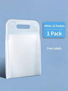 A4 Vertical 13-Pocket Storage Folder - Thickened Semi-Transparent PP Material, Suitable For School/Office - Test Papers And Document Storage, Back To School Essential, Random Sticker Color - A - View 9