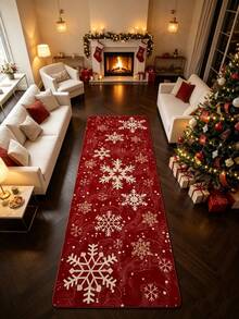 1pc Snowflake Pattern Christmas Runner Rug, Hallway Carpet, Suitable For Hallway, Porch, Kitchen, Laundry Room, Bedroom Bedside, Farmhouse, Living Room, Patio, Shoe Entry, Balcony, Entrance, Leisure Area, Multi-Area Use, Christmas Gift Decoration, Home Decor Room Decoration, Hallway Runner Rug - Multicolor - View 3