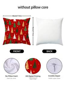 1/2/4Pcs Vibrant Red Christmas Tree Cushion Cover,Mixed Green Gold White Pine Tree Print,Golden Snowflake Winter Farmhouse Holiday Decor Pillow Case - Multicolor - View 4