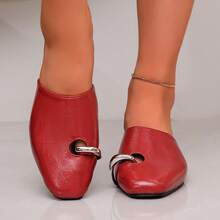 Women's Flat Casual Fashion Outdoor Slip-On Shoes With Round Ring Decor And Thick Sole Footbed - Red - View 4