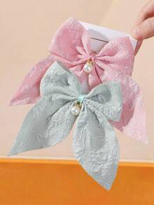 6/1pc Girls Multi-Color Fabric Bow Swallowtail Hair Clips With Rhinestone Embellishment Alligator Hair Clip Hair Accessories With Rhinestone And Pearl Pendant Hair Clips For Back Of Head Daily Use - Multicolor - View 2