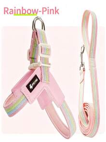 2pcs Rainbow Dog V-Shaped Harness Set, Adjustable Y-Shaped Harness With Leash, Comfortable Neck Protection, Suitable For Medium And Small Dogs For Daily Walking And Training, Prevents Pet Escape, Small Dog Harness, Medium Dog Harness, Harness + Leash - Multicolor - View 15
