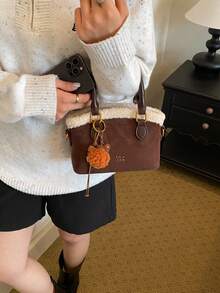 Furry Bucket Bag For Women, Vintage Versatile Handbag, Shoulder Bag, Crossbody Bag, Autumn/Winter - Coffee - View 3