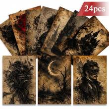 24pcs + 1 Red Envelope Mysterious Gothic Halloween Postcards, Dark Vintage Elements, Printed With "Stay Spooky" Text, Suitable For Friends' Halloween Dark Aesthetic Stationery Set - Sets - View 2