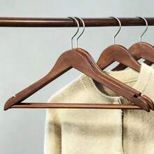 1/5pcs Natural Wooden Hangers With Anti-Slip Bar, Suitable For Clothing Stores And Hotels - View 3
