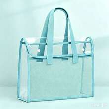 Large Capacity A4 PP Diagonal Stripe Handheld Document Bag, Snap Button Transparent Cover File Bag, Portable Handheld Student Book Storage Bag, Student Office Stationery Organizer - Single Piece - View 11