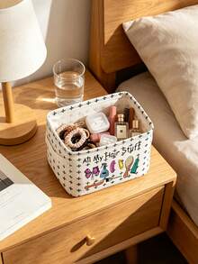 This Minimalist Fabric Desktop Storage Box Features Side Handles And Serves As An Organizer For Cosmetics And Hair Accessories, Or As A Container For Everyday Small Items; It Makes An Ideal Gift For Halloween Or Christmas. - Multicolor - View 10