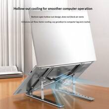 Lenovo Foldable Aluminum Alloy Laptop Stand, 6-Level Height Adjustable, Portable Hollow Heat Dissipation Stand, Soft Silicone Non-Slip Protective Pad, Suitable For Laptops Up To 15.6 Inches, Desktop Computer Stand For Home, Office, School, Travel Accessories - View 1