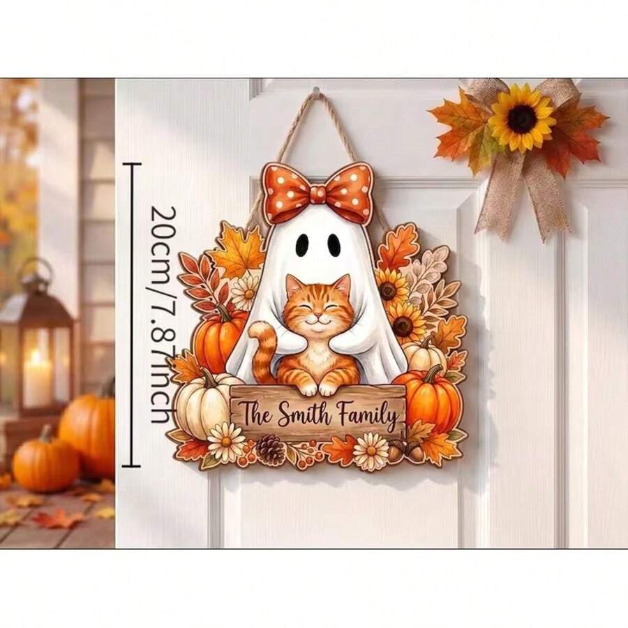 2D Flat Wooden Decorative Hanging Sign, Rustic Style, Multi-Holiday Wall Decor For Halloween, Thanksgiving, Christmas, Welcome Sign For Entryway, Tabletop Ornament, Vintage Country Home Party Holiday Gift - D - View 1