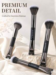 Dual-Ended Makeup Brush Set, Angled Foundation & Contour Brush, Blush, Nose Contour, Highlighter, Multi-Function Tool, Soft Synthetic Bristles, Suitable For Blending & Shaping, Home, Salon, Travel Use, Gift For Women, Girls, Makeup Enthusiasts, Valentine's Day, Mother's Day - Multicolor - View 1