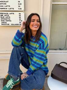 Women's Autumn/Winter Sweater, New Fashion Style, Minimalist Casual, Versatile For Home And Daily Wear, Round Neck Vintage Striped - Green - View 6