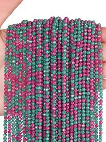 1 Strand Rose Red Green Zirconia, Loose Spaced Bead Stone Beads, Bead Jewelry Making DIY Bracelet Necklace Accessories 2/3mm - Multicolor - View 2