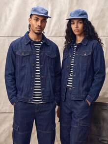Norleigh Men's New Front Button Long Sleeve Pocket Casual Simple Versatile Denim Jacket, For Fall - Dark Wash - View 3