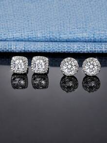rakol 2 piezas Pendientes decorativos de circonita cúbica elegantes y versátiles adecuados para uso diario para dama - Plateado - Ver 1