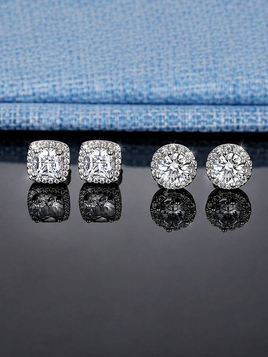 rakol 2 piezas Pendientes decorativos de circonita cúbica elegantes y versátiles adecuados para uso diario para dama - Plateado - Ver 1