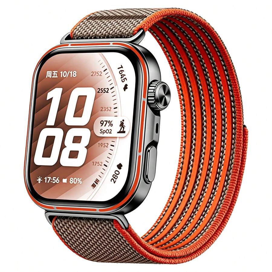 Airy Built-In Silicone Anti-Slip Breathable Woven Watch Band Compatible With Huawei Fit5pro, Loop-Style Nylon Adjustable Soft Breathable Watch Band Compatible With Huawei Watch Fit4pro, Woven Nylon Breathable Watch Band Compatible With Huawei Fit5/4/3, Suitable For Women, Men, Students - Mint Green - View 1