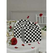 12pcs Black & White Checkered Gift Boxes, Racing Theme Party Snack Boxes, Party Favor Boxes, DIY Gift Bags, Triangle Snack Boxes With Handles, Suitable For Birthday Party Decoration, Halloween, Christmas Decoration - Multicolor - View 1
