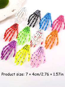 10pcs Halloween Punk Skeleton Hand Hair Clips, Multicolor Gothic Bone Hand Barrettes, Cosplay Party Costume Hair Accessories For Women - Multicolor - View 12