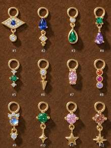 1pc 925 Sterling Silver Star Earring Pendant Series 18K Gold Plated DIY Jewelry CZ Rhinestone Pendant Hoop Pendant Earring Making Accessories - Gold - View 12