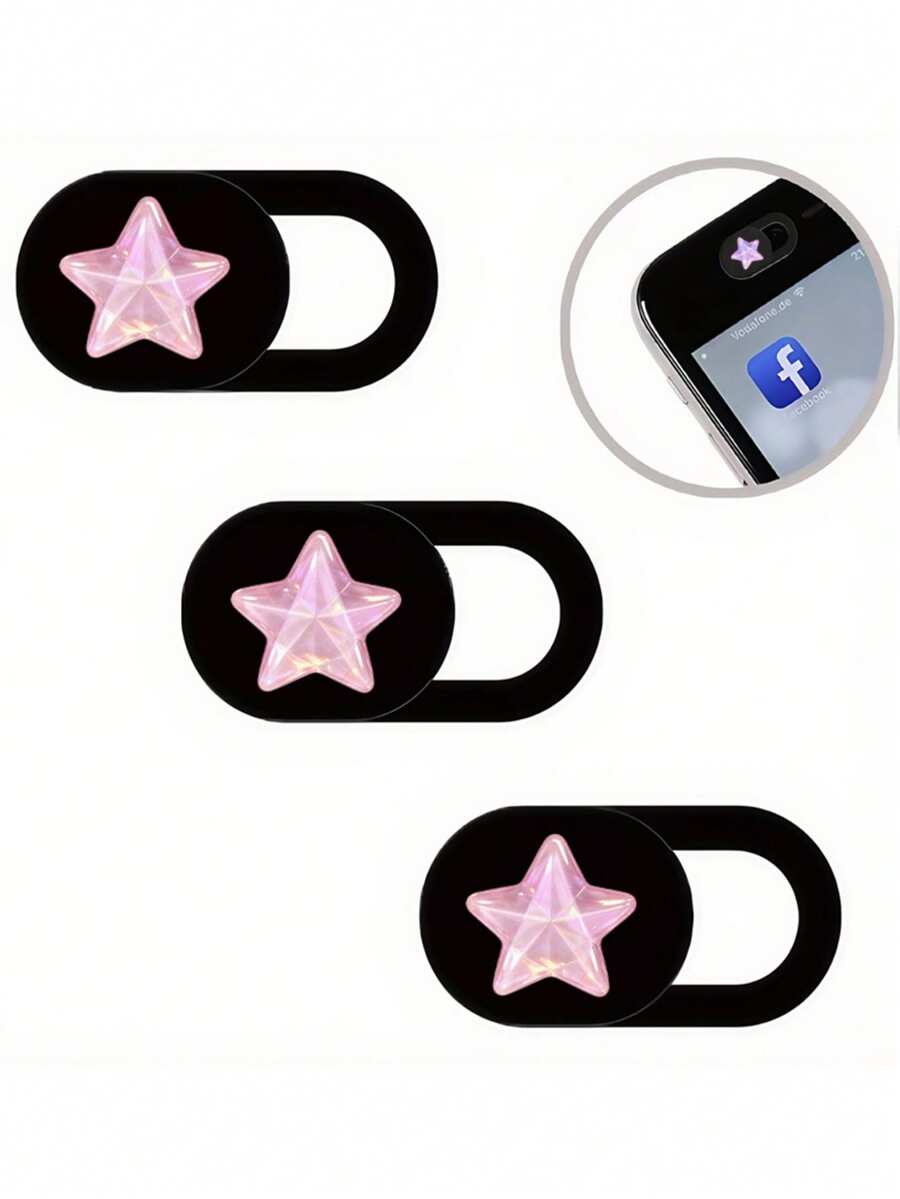 3pcs Pink Star Webcam Slide Cover, Phone Privacy Sticker - Suitable For Laptops, Desktops, Computers, Smartphones, Protect Your Privacy And Security, Strong Adhesive Self-Adhesive Privacy Sticker, Phone Accessories, Gift For Friends - Pink Stars - View 1