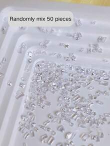 50/100pcs Fall/Autumn/Fall Nails High Transparency Mixed Pointed Rhinestones Nail Parts, Sparkling Exquisite Nail Art Accessories, Collection Of Rectangular, Teardrop, Pointed Round And Other Cutting Shapes, Transparent Pure White, Full Facets, Reflecting Brilliant Luster Under Light, Rich Size Specifications, Suitable For Various Nude And Transparent Nail Art - Multicolor - View 5