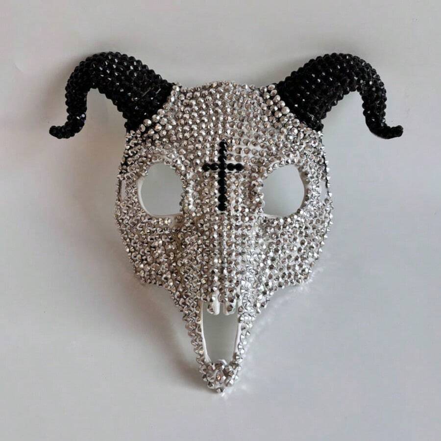 1pc Halloween Rhinestone Full Face Mask, Fashionable Crystal Masquerade Mask Party Costume Accessory - Multicolor - View 1