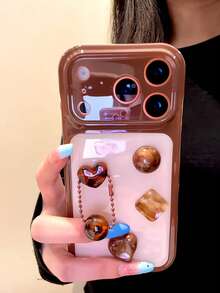 Early Autumn Vibe 3D Maillard Geometric Phone Case Compatible With Iphone 18 Pro Max, 17 New, 18 Pro, 15 PM, 16 Pro, 15, 17 Pro, Korean-Japanese Style, Niche Artistic INS Style Full Coverage Protective Cover - Brown - View 1