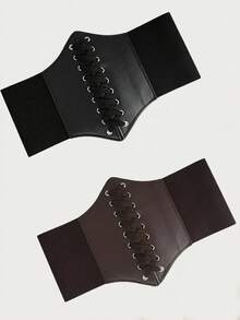 1/2pcs Corset Waist Belt For Women, Wide Elastic Tie Waspie Belt For Dresses - Multicolor - View 18
