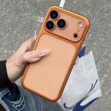 Luxury Transparent Matte Plating Phone Case Compatible With Iphone 18 Pro Max 17 16e 15 14 Plus 13 12 11 Pro,With Lens Protection,Metallic Color Frame Back Cover - Orange - View 1