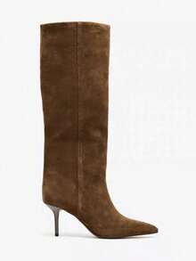 Autumn New Women's Suede Pointed Toe High Heel Tall Boots - Coffee Brown - View 2