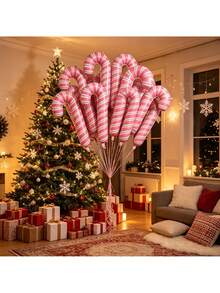 10pcs 32-Inch Pink Candy Cane Balloons Set, Suitable For Christmas, New Year, Anniversary, Birthday And Reunion Party Decoration, Christmas Theme Decoration Balloons - Pink Cane - View 6