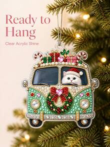 Personalized Custom Photo Christmas Ornament, DIY Cute Cat Sparkling Pearl Design Xmas Tree Hanging Decoration, Customized Picture Holiday Keepsake Gift For Family Christmas Decor - Multicolor - View 2