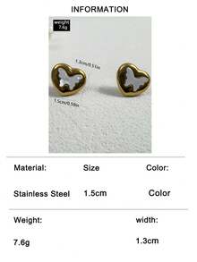 1 Pair/Sweet Cool Girl Style Stainless Steel Heart Butterfly Metal Earrings, Suitable For Women's Daily Commute, Minimalist Outfit Jewelry Gift - Multicolor - View 13