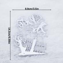 Halloween Horror Scene Metal Cutting Template Set, Includes "Boo" Text, Dead Tree, Cemetery Fence, Bat, Spider Patterns, Suitable For DIY Scrapbooking, Card Making, Halloween Party Embossing Template Paper, Handmade Notebook Decoration - C-Silver - View 9