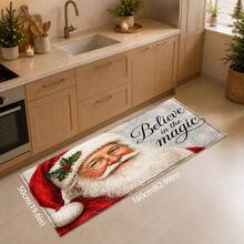 1pc Santa Claus Print Faux Wool Rug, Vintage Santa Portrait And "Believe In The Magic" Letter Pattern Carpet, Classic Holiday Winter Home Decor, Suitable For Entryway, Kitchen, Living Room, Bedroom - Multicolor - View 8