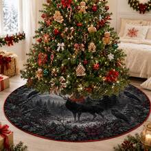 1pc Dark Forest Deer & Crow Pattern Christmas Tree Skirt, Elegant Holiday Decor, 5 Sizes, Unisex Holiday Gift, Suitable For Home And Party Christmas Home Decoration - Dark Forest Moose Crow - View 9
