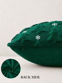 1pc/2pcs Christmas Tree Snowflake Throw Pillow Cover, Winter Embroidered Christmas Tree Decorative Pillowcase, Soft Plush Faux Fur Cushion Cover, Suitable For Christmas Sofa Home Decor - Green - View 2