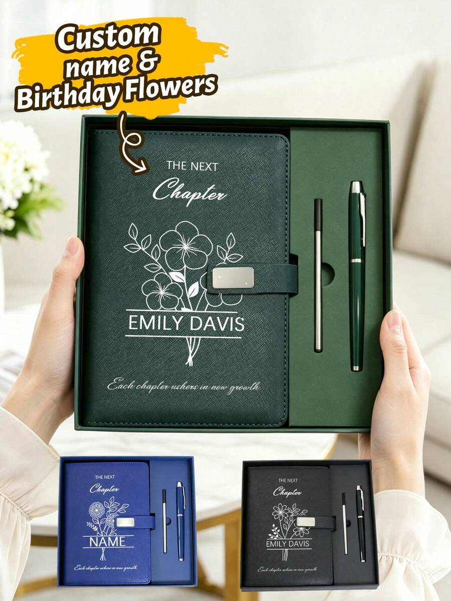 LICVIC Custom Name Notebook Gift Box Set, Personalized Journal For Women, Customizable Notebooks For Work And Ballpoint Pen And Refill Ink, Customized Letters Business Stationery Box, Father'S Day Gifts, Birthday Gifts, Business, Couples, Teacher, Office - Style D - View 1