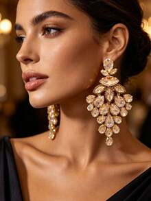 Dazzling Rhinestone Oversized Hoop Earrings For Women, Multicolor Gold Wedding Jewelry - Multicolor - View 15