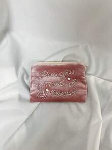 Japanese & Korean Style Niche Design Ins Aesthetic Rhinestone Storage Bag, Handheld Mini Bag For Instant Camera, Student Makeup Bag, CCD Camera Portable Pouch, Sanitary Pad Storage Bag, Clutch Bag - Watermelon Pink - View 7
