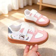 Girls' Flat Shoes Cute Rabbit & Flower Embroidery Pink & White Casual Shoes Round Toe Hook & Loop Non-Slip Lightweight Toddler Walking Shoes - Pink - View 8