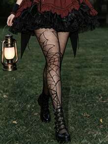 1 Pair Plus Size Ripped Spider Web Socks, Sexy Fashion, Vacation Essential - Spider a Black - View 4