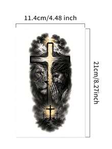 1Pc Tattoo Fake Temporary Tattoo Jesus Waterproof Sweatproof Disposable For Women And Mem Face, Arm, Waist, Chest, Leg, Abdomen, Neck, Hand, Finger, Back For Dancing Party Stage Performance Modernist Body Art - Multicolor - View 3