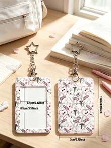 1pc Sweet Cool Heart Medical Print Card Holder, Y2K Millennium Style Star Metal Chain Hard Shell Student Nurse ID Badge Card Holder, Waterproof And Dirt-Resistant, Effectively Prevents Card Bending And Wear, Suitable For Student Commute, Workplace Office, Daily Travel All-Scenario Use, Back To School Season Essential, Gift Option - Rectangle - View 6