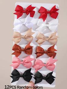12pcs Girls Coffee Color Minimalist Basic Bow Hair Clips Side Clips Back Of Head Clips Alligator Hair Clips Hair Accessories Christmas Valentine's Day Back To School Daily Use - Multicolor - View 10