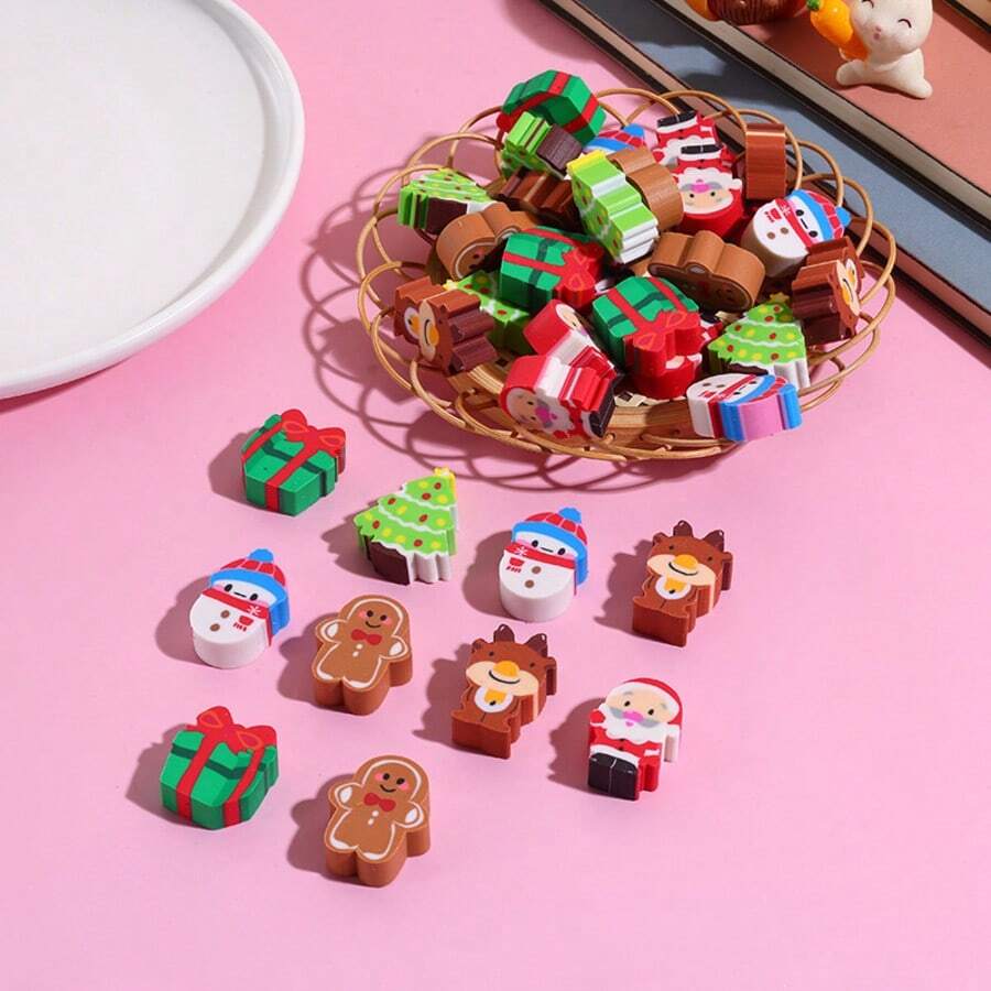 50PCS Creative Christmas Erasers - Random Styles - Student Stationery Prizes - Christmas Stationery Small Gifts - A - View 1
