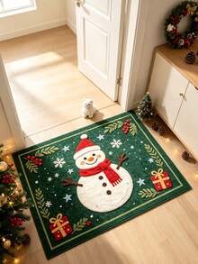 1pc Green Snowman Christmas Door Mat, Doormat, Small Rug, Welcome Mat, Carpet, Floor Mat, Outdoor Doormat, Kitchen Rug, Home Decor, Front Door Mat, Area Rug, Outdoor Mat, Home Decor, Area Carpet, Garden Rug, Washable Rug - Multicolor - View 4