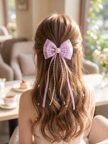 2/6/12pcs/Set Pearl Flower Tassel Ribbon Bow Hair Clips, Sweet Hair Accessories - Suitable For Girls And Women, Applicable For Daily Wear, Vacation, Date, Party - Multicolor - View 2