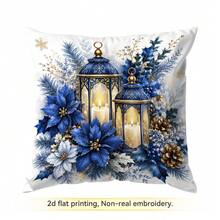 4pcs/1pc Blue Christmas Decorative Pattern Pillow Case Without Insert, Single-Sided Printed Pillow Case, Suitable For Living Room Bedroom Home Decor, All-Season Pillow Case - Multicolor - View 12