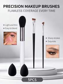 5Pcs Makeup Brush Set,Soft Hair For Flawless Coverage,Light Thin Easy‑To‑Blend Sharp Strokes Cosmetic Tools For Makeup Beginners - Multicolor - View 3
